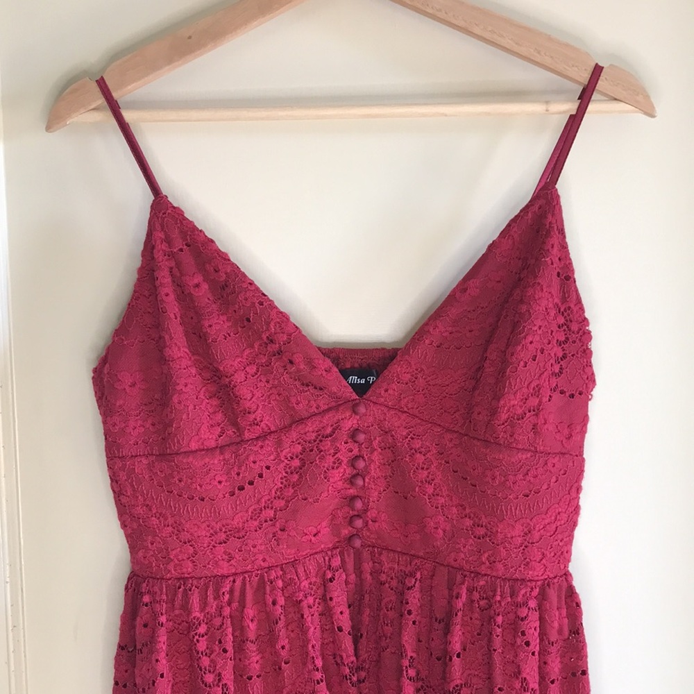 Alisa Pan lace plunge front sleeveless dress